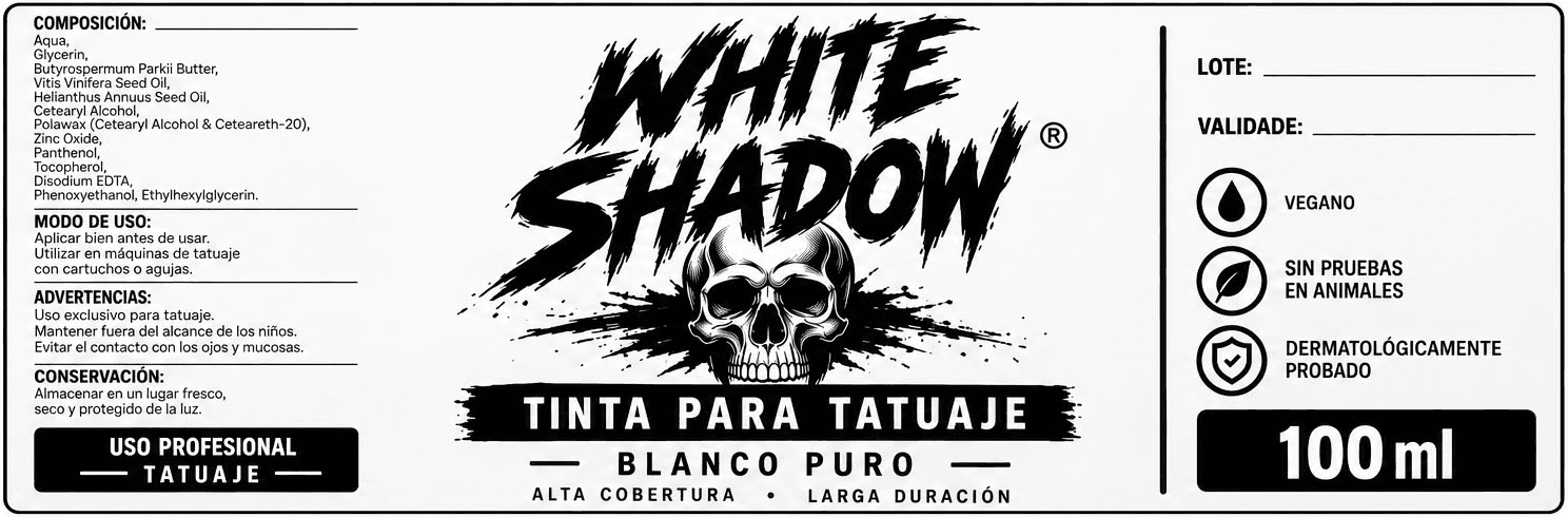 White Shadow tattoo ink label, Pure White